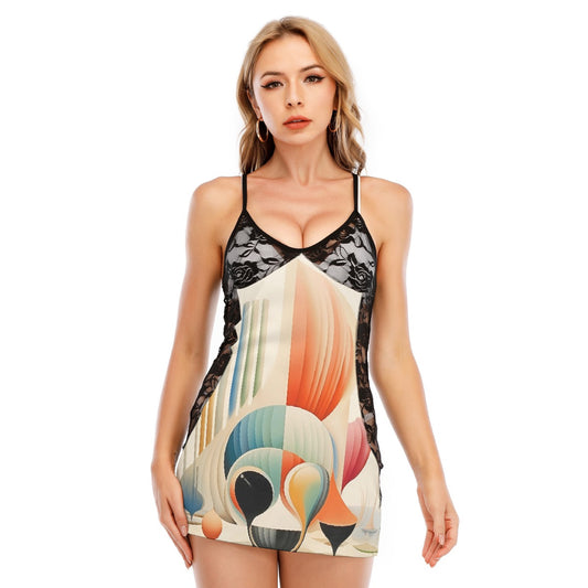 All-Over Print Women's Black Lace Cami Dress