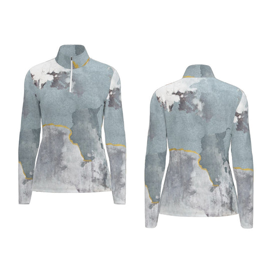 All-Over Print Women's Sports Collar Jersey With Long Sleeve