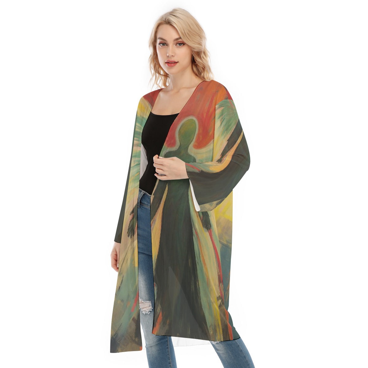 All- Over Print Women's Long Sleeve Mesh Cardigan