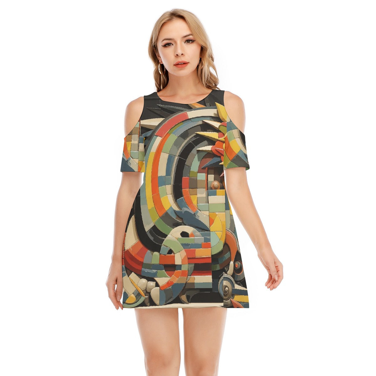 All-Over Print Women's Cold Shoulder Dress | 190GSM Cotton