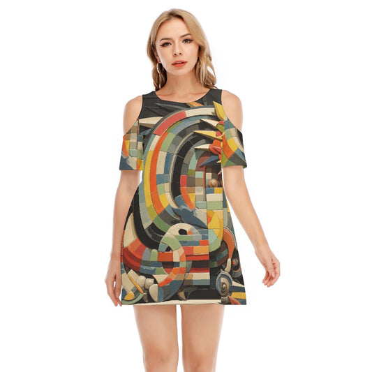 All-Over Print Women's Cold Shoulder Dress | 190GSM Cotton