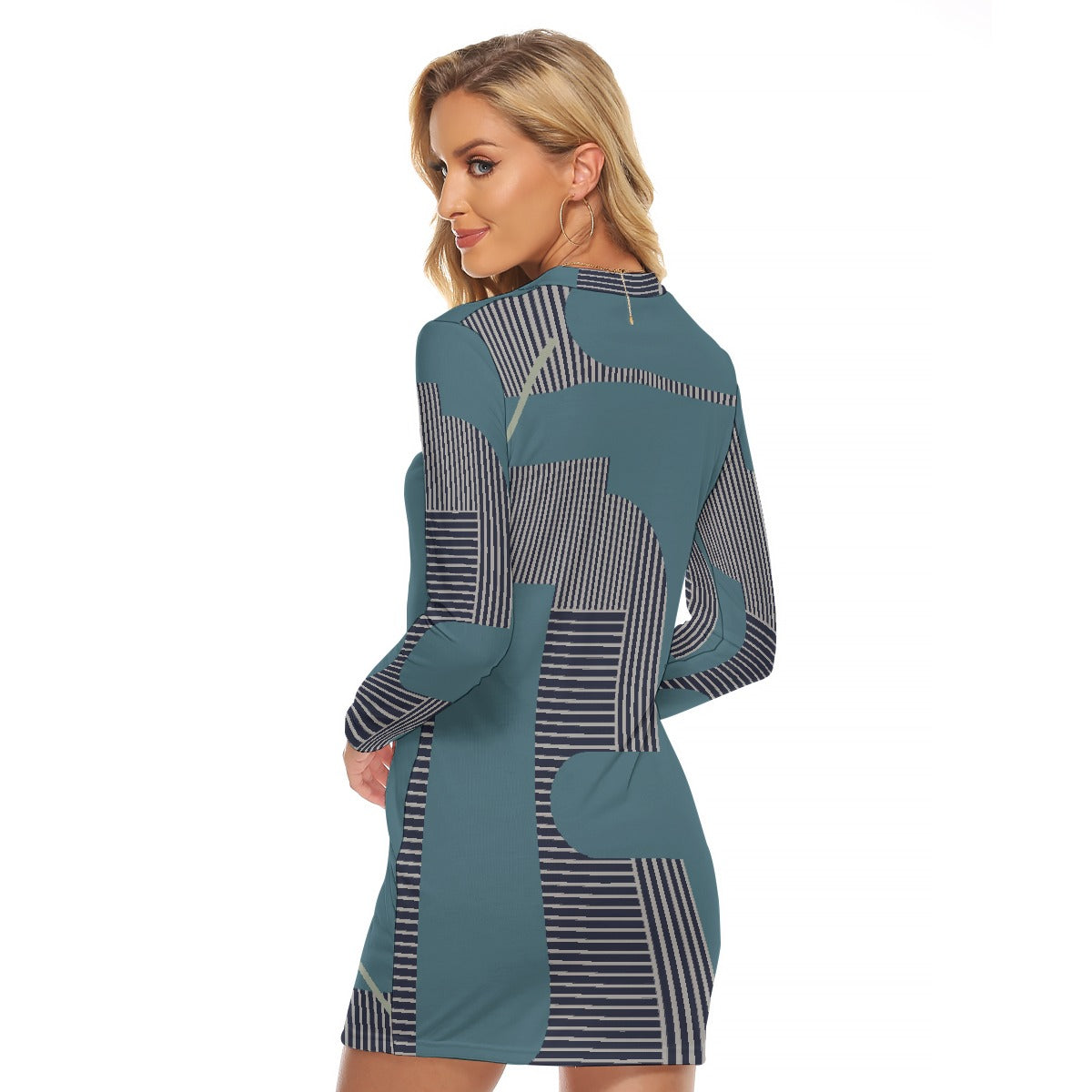 All-Over Print Women's Zip Front Tight Dress