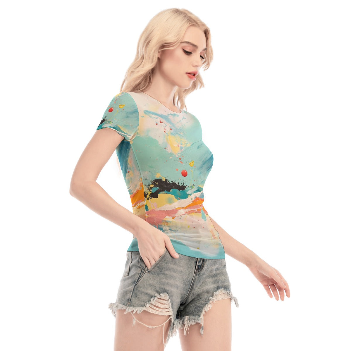 All-Over Print Women's Short Sleeve Mesh Blouse