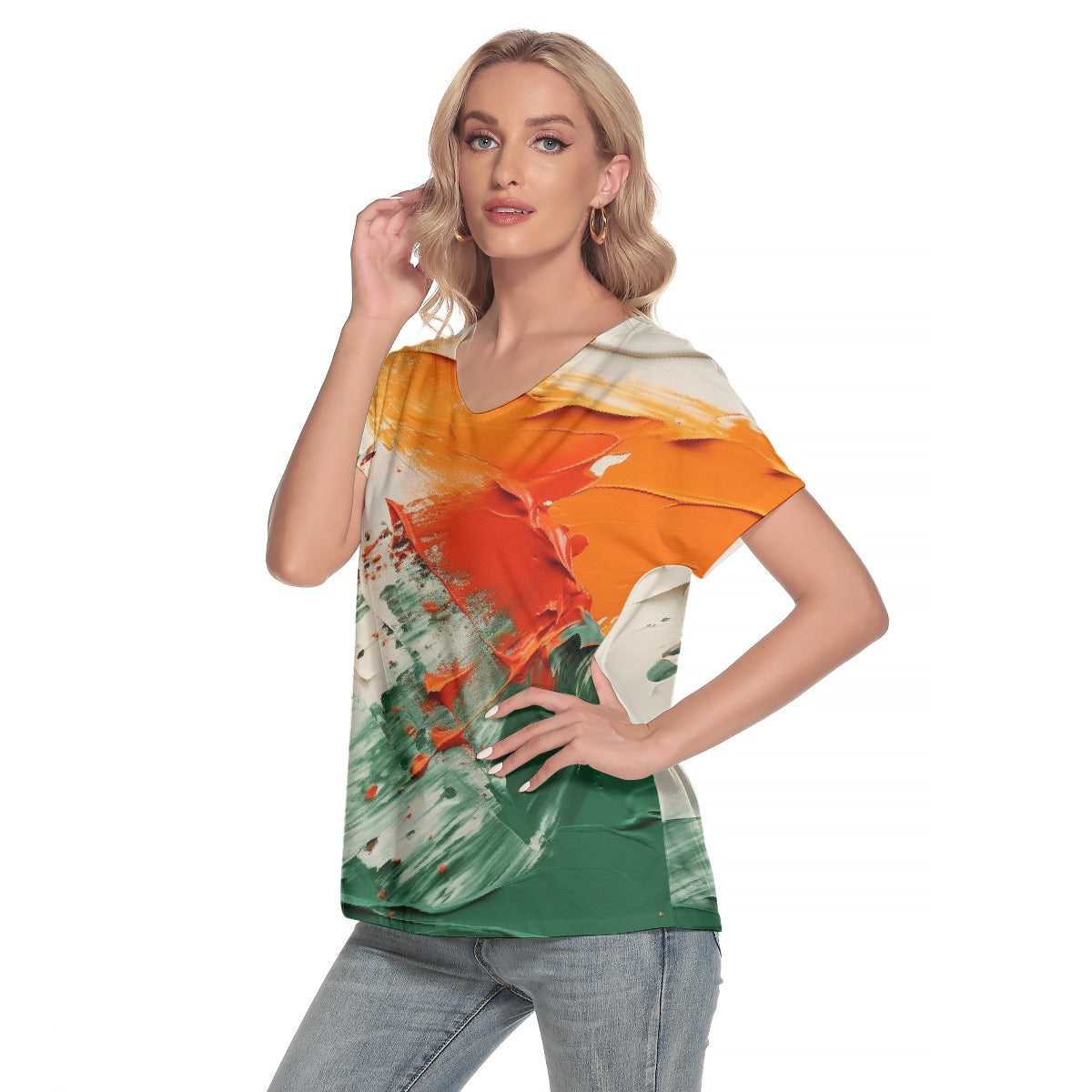 All-Over Print Women's Loose V-neck Short Sleeve T-shirt