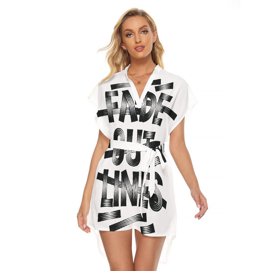 All-Over Print Women's Stand-up Collar Casual Dress With Belt