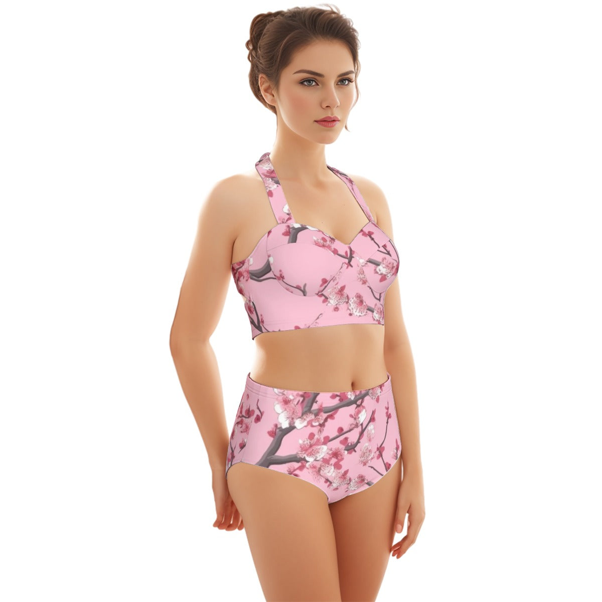 All-Over Print Women's Swimsuit Set With Halter