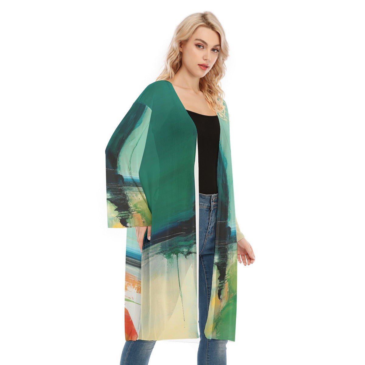 All- Over Print Women's Long Sleeve Mesh Cardigan