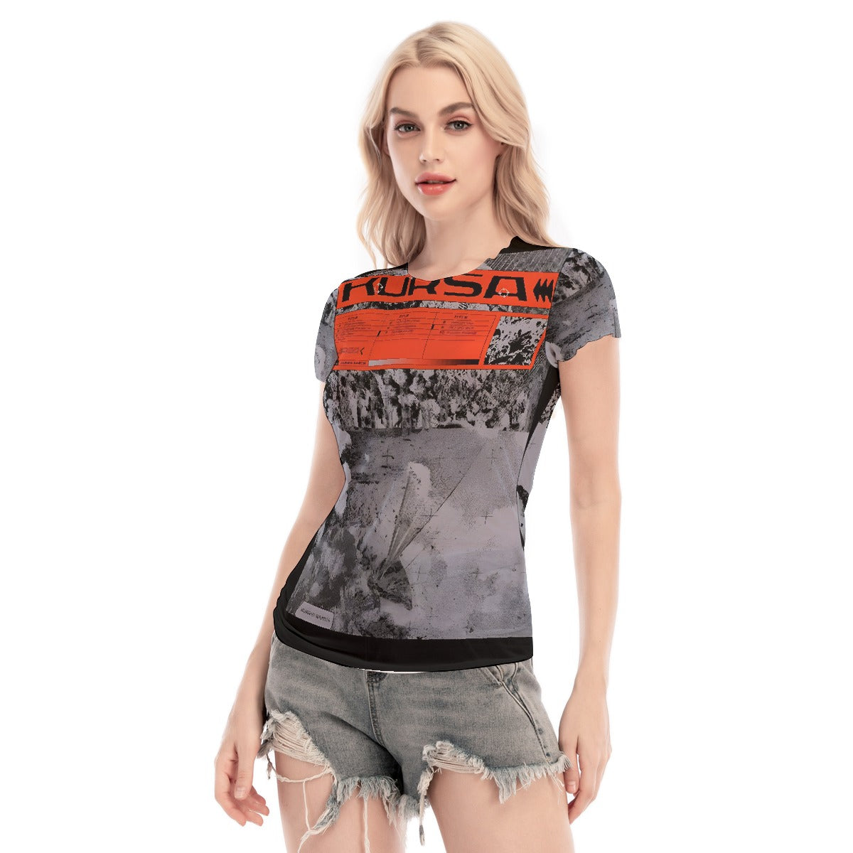 All-Over Print Women's Short Sleeve Mesh Blouse