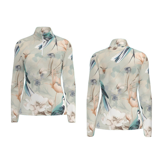 All-Over Print Women's Sports Collar Jersey With Long Sleeve