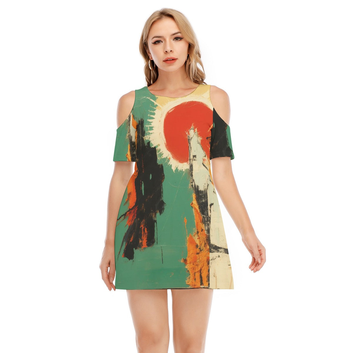 All-Over Print Women's Cold Shoulder Dress | 190GSM Cotton