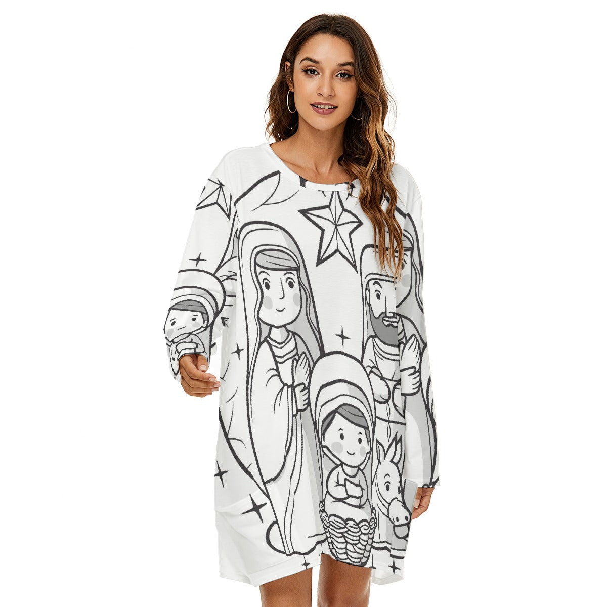 All-Over Print  Women's Loose Crew Neck Dress