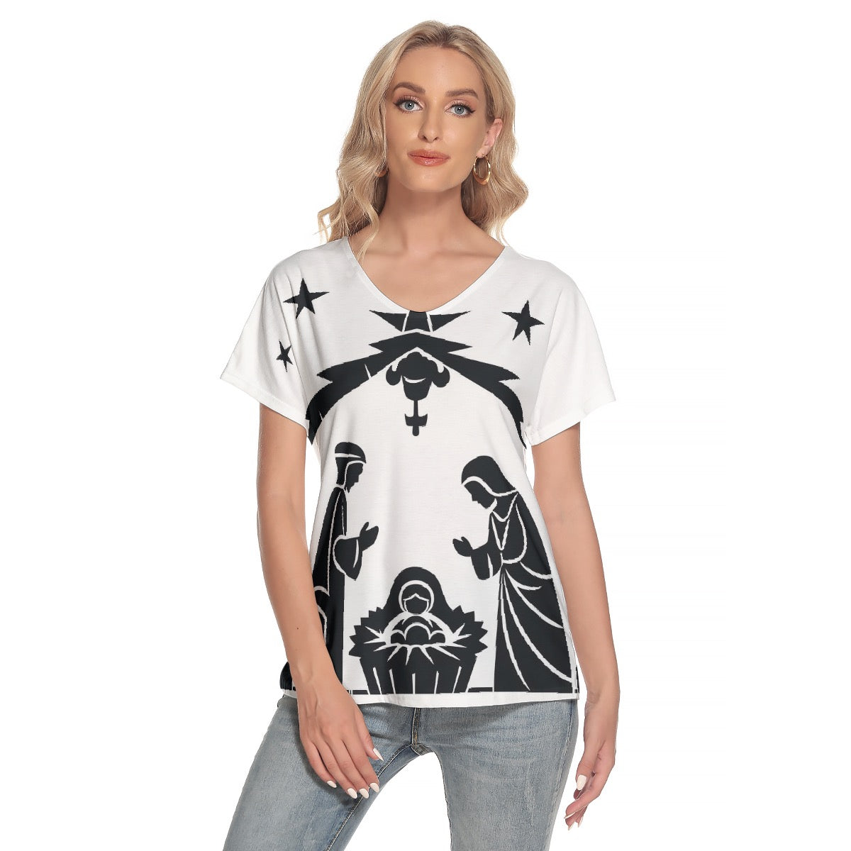 All-Over Print Women's Loose V-neck Short Sleeve T-shirt