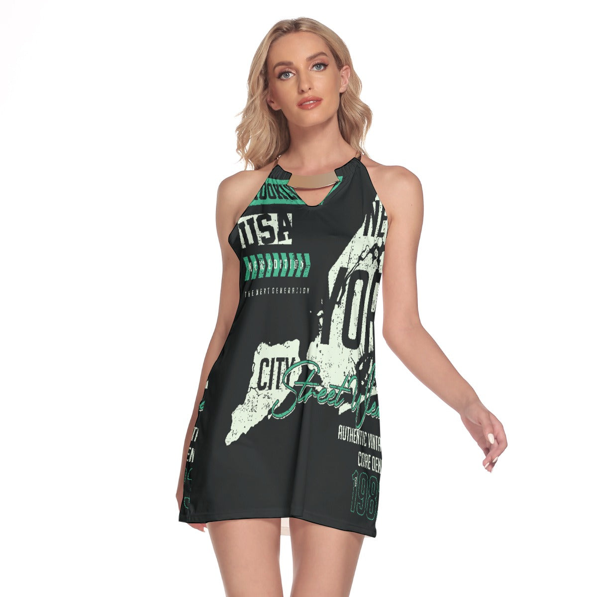 All-Over Print Women's Round Neck Above Knee Dress