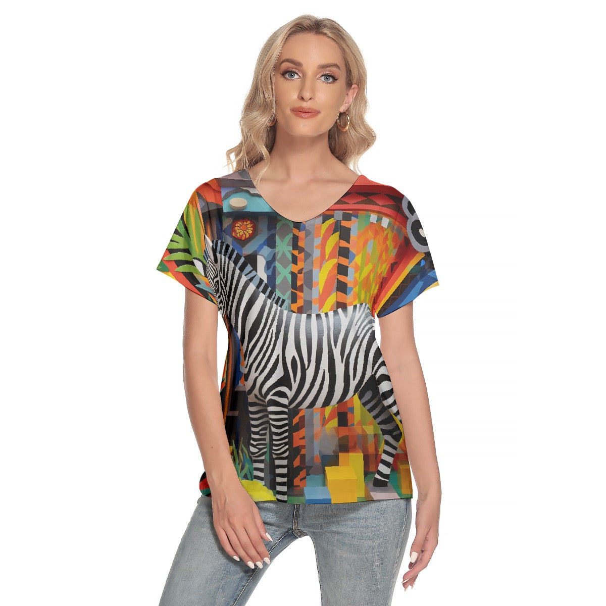 All-Over Print Women's Loose V-neck Short Sleeve T-shirt