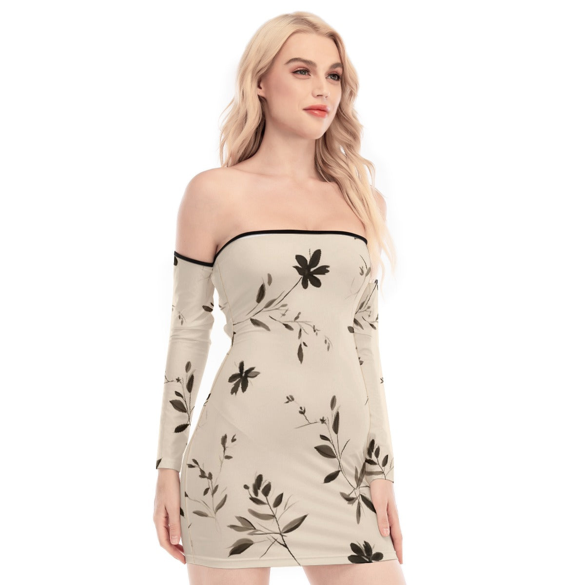 All-Over Print Women's Off-shoulder Back Lace-up Dress