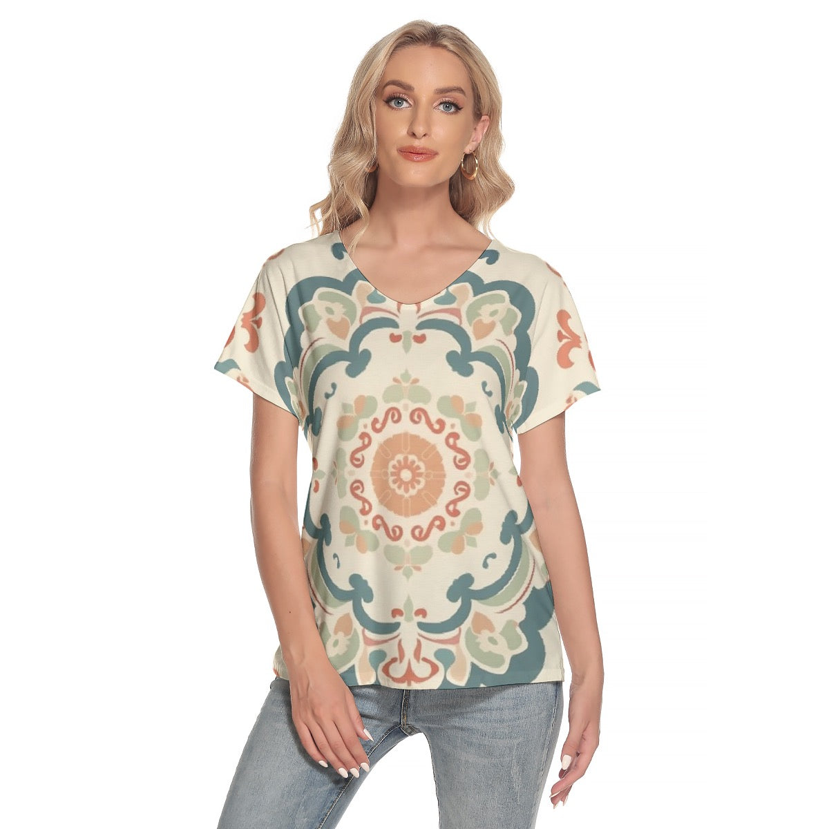 All-Over Print Women's Loose V-neck Short Sleeve T-shirt