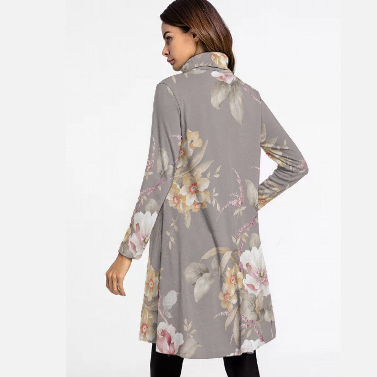 All-Over Print Women's High Neck Dress With Long Sleeve