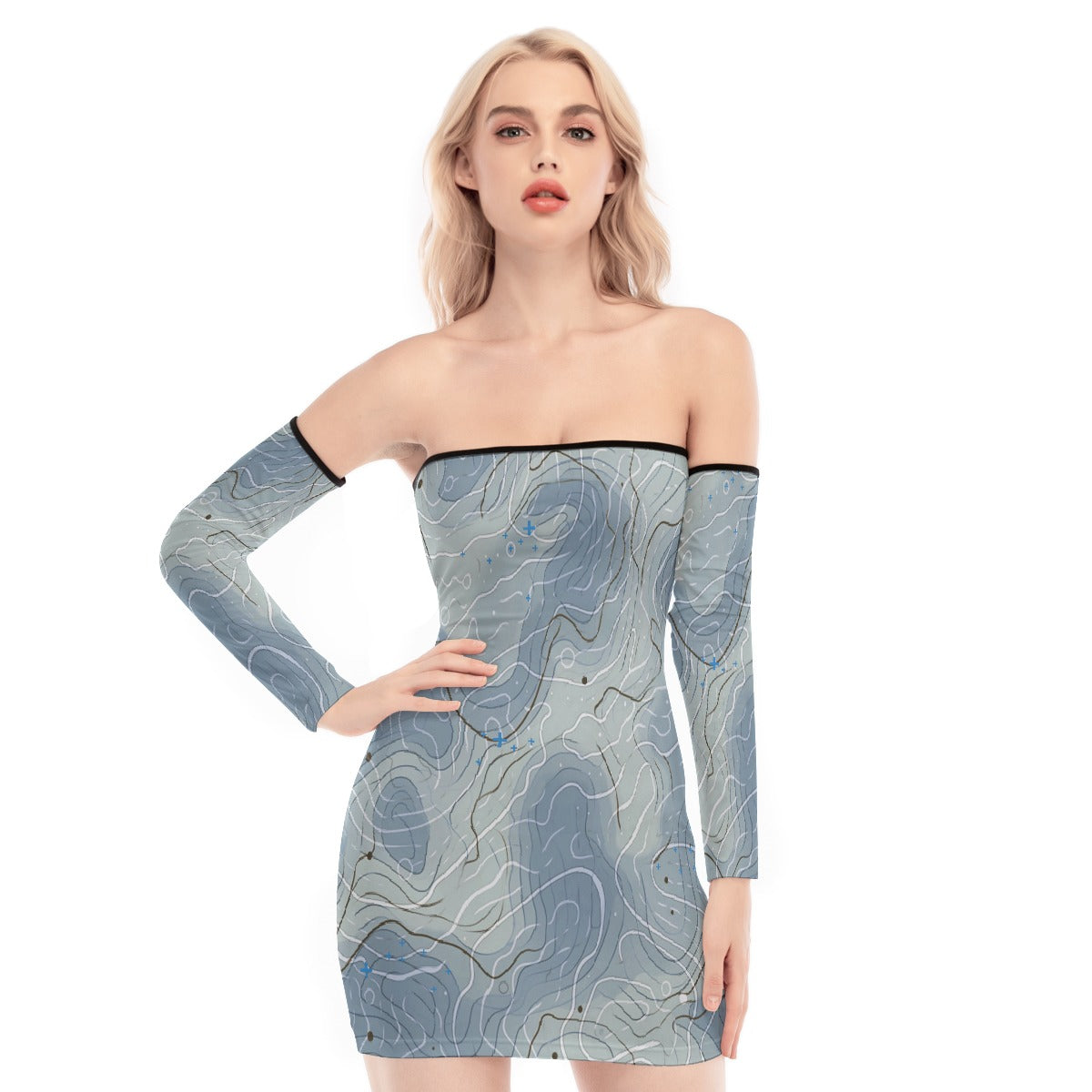 All-Over Print Women's Off-shoulder Back Lace-up Dress