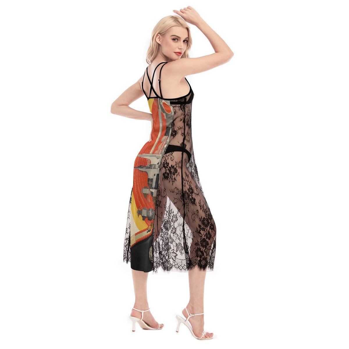 All-Over Print Women's Lace Cami Cross Back Dress