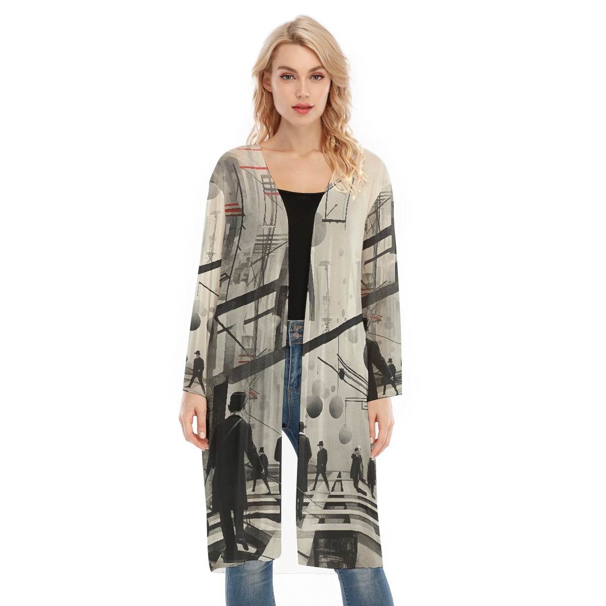 All- Over Print Women's Long Sleeve Mesh Cardigan