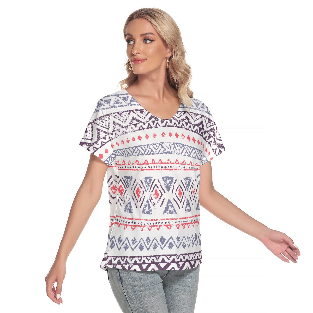 All-Over Print Women's Loose V-neck Short Sleeve T-shirt