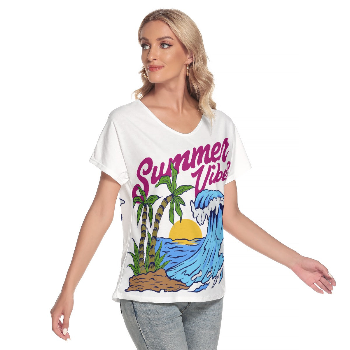 All-Over Print Women's Loose V-neck Short Sleeve T-shirt