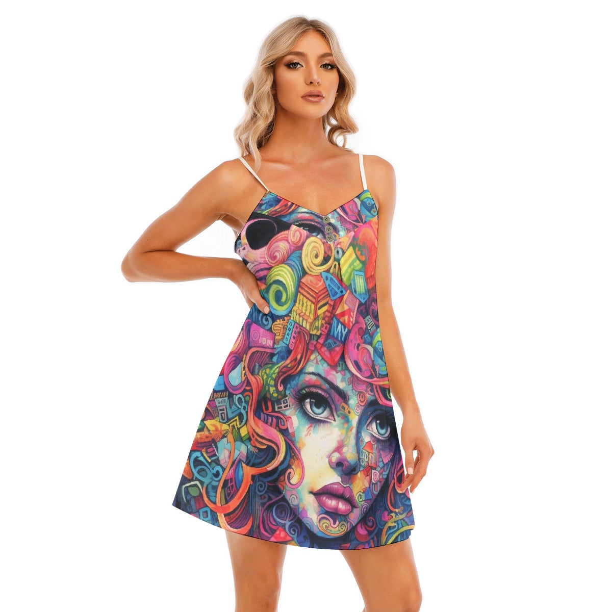 All-Over Print Women's V-neck Cami Dress