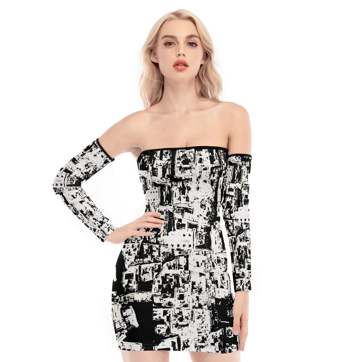 All-Over Print Women's Off-shoulder Back Lace-up Dress