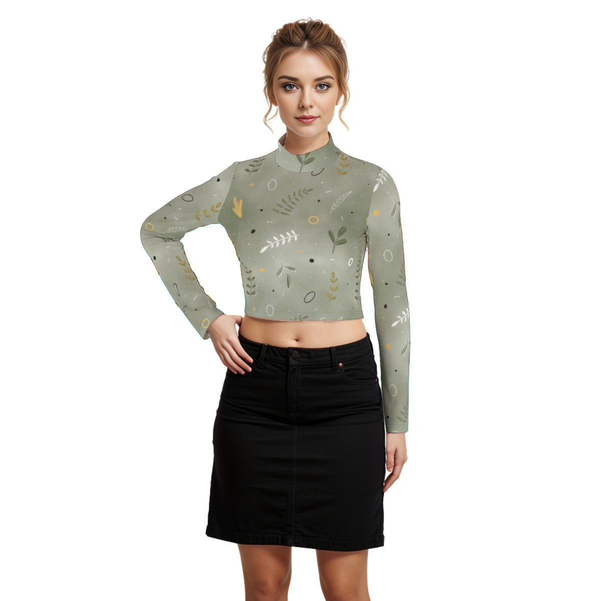 Eco-Friendly All-Over Print Women's Turtleneck T-shirt With Long Sleeve