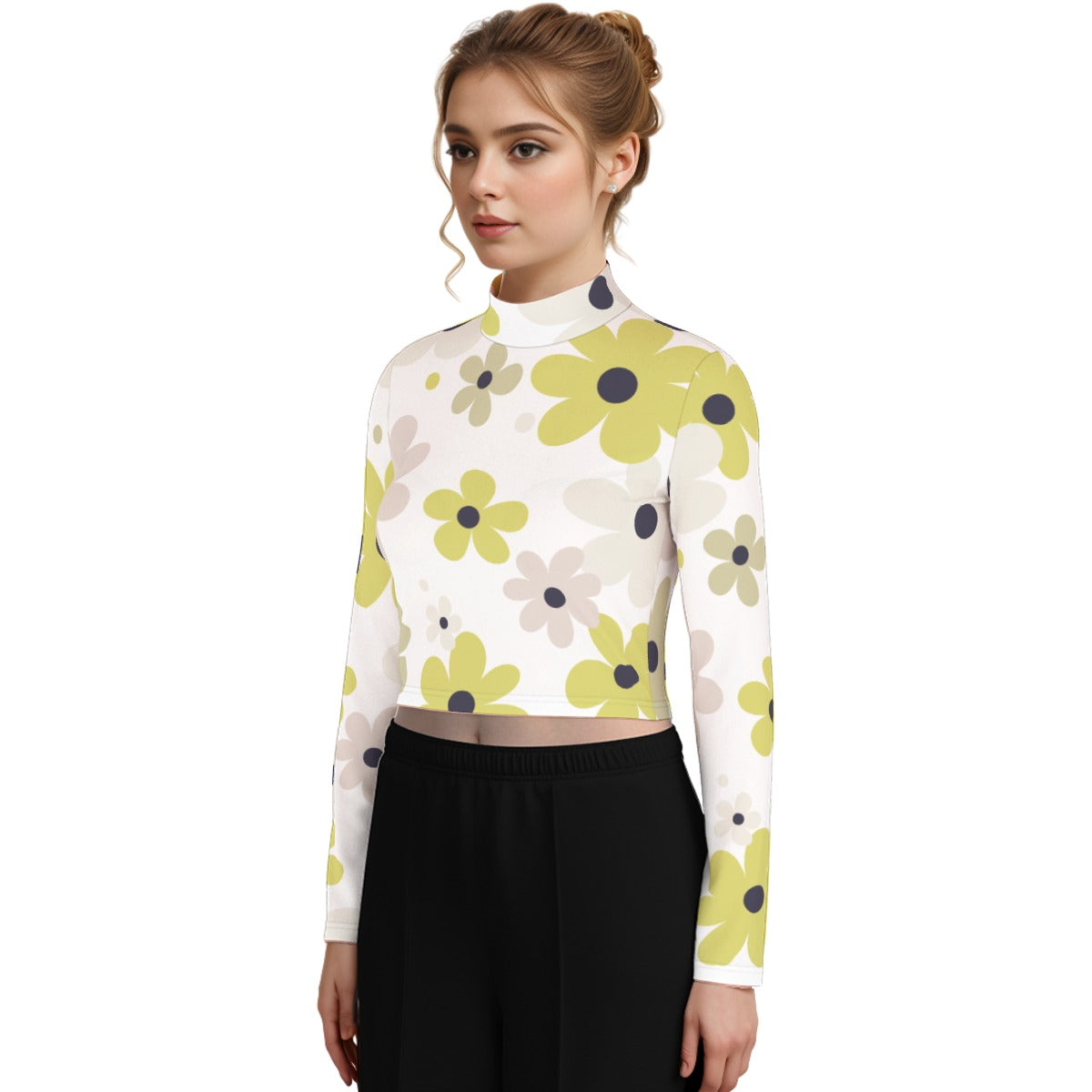 Eco-Friendly All-Over Print Women's Turtleneck T-shirt With Long Sleeve