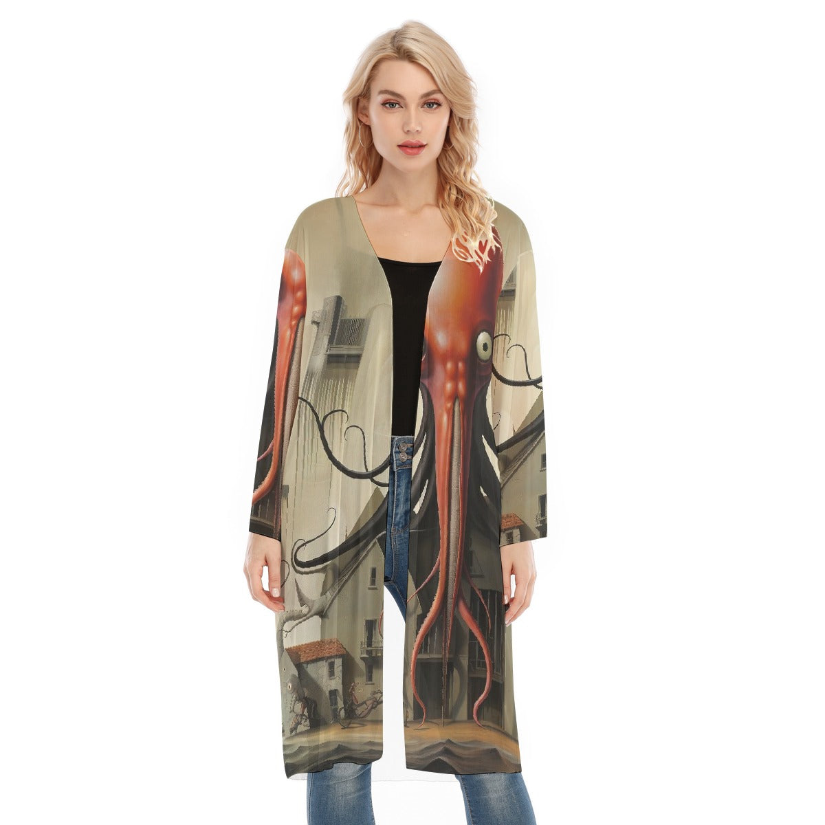 All- Over Print Women's Long Sleeve Mesh Cardigan