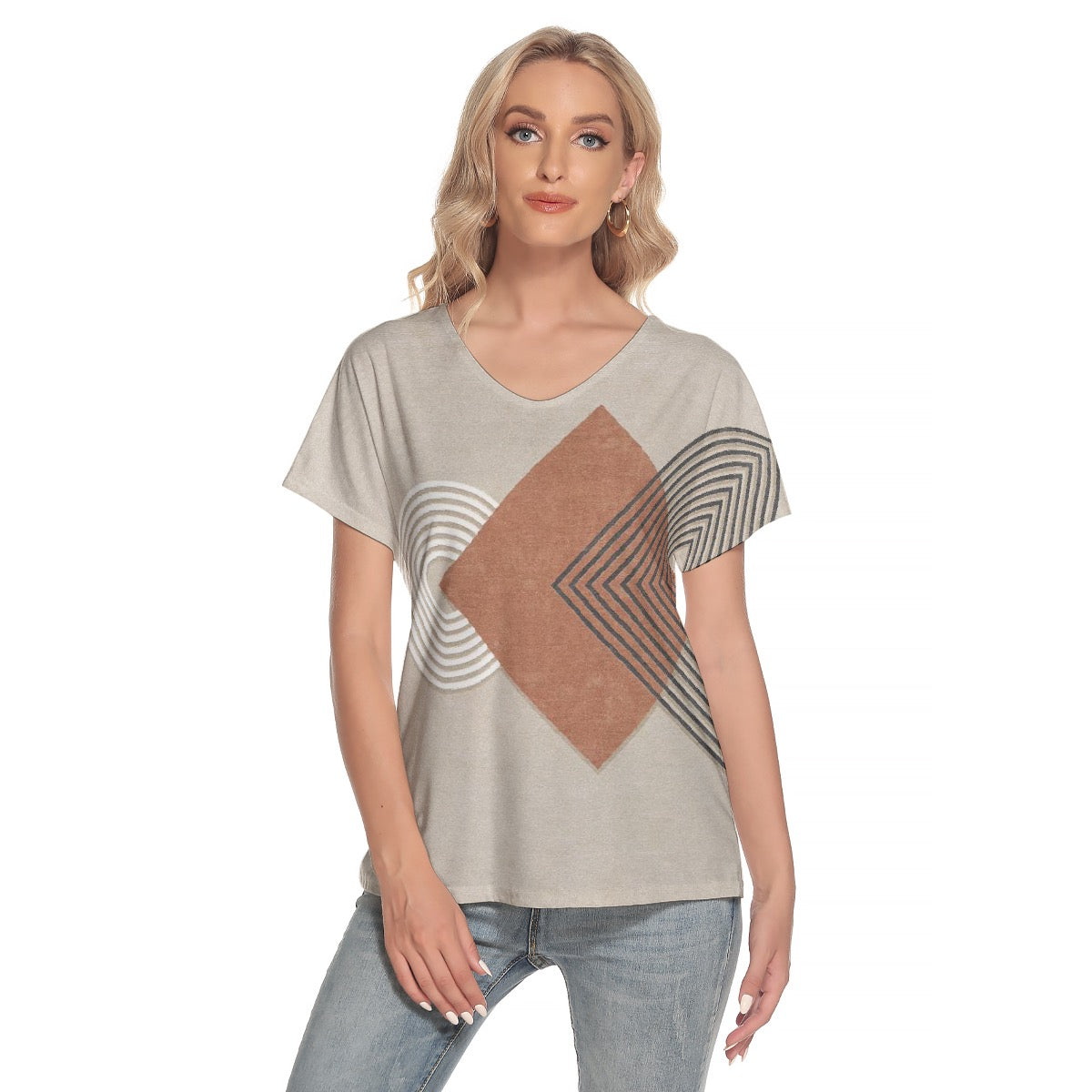 All-Over Print Women's Loose V-neck Short Sleeve T-shirt