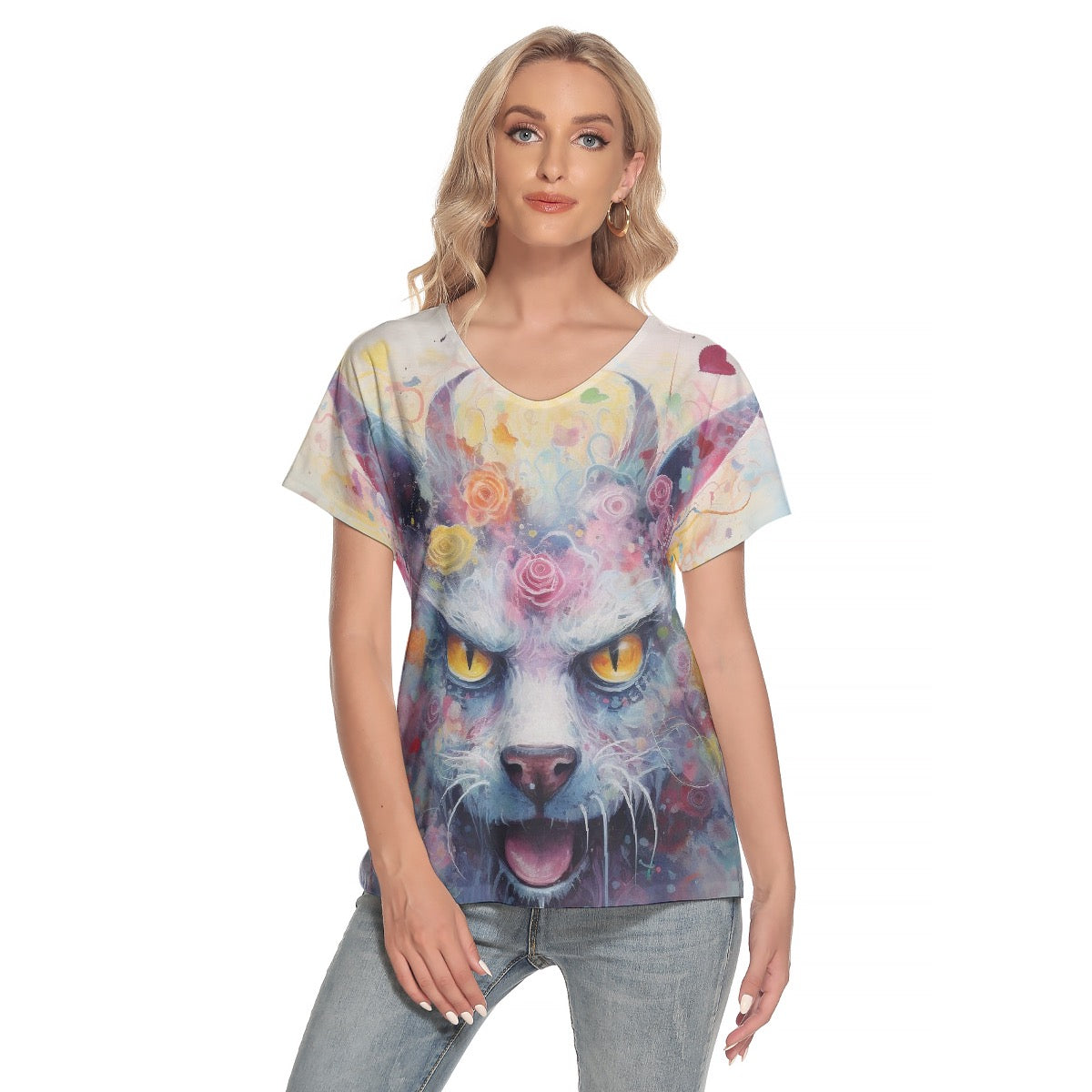 All-Over Print Women's Loose V-neck Short Sleeve T-shirt