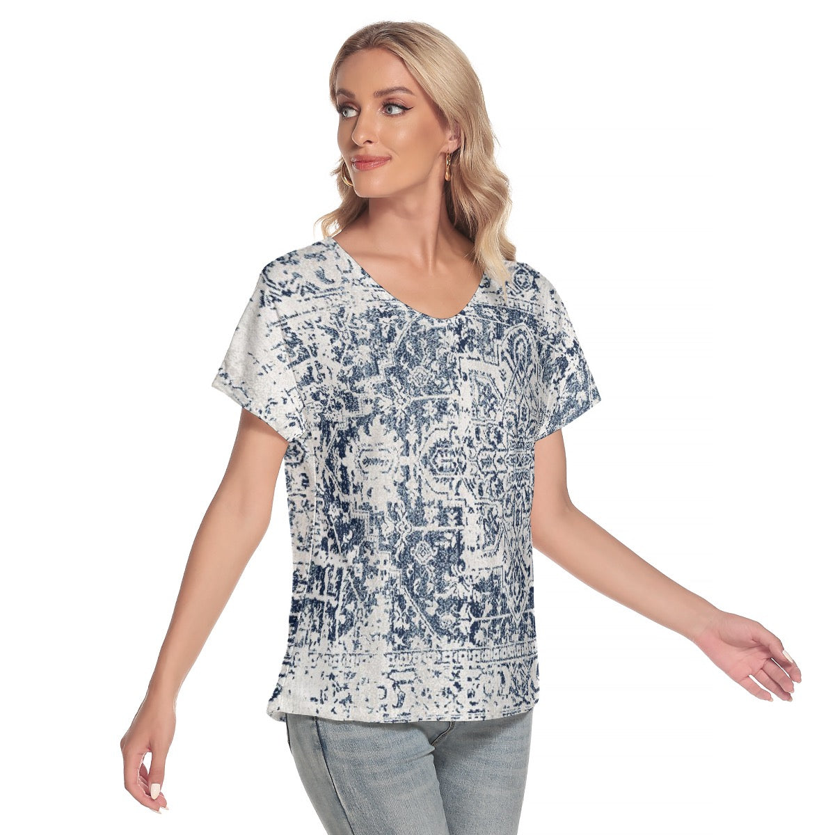 All-Over Print Women's Loose V-neck Short Sleeve T-shirt