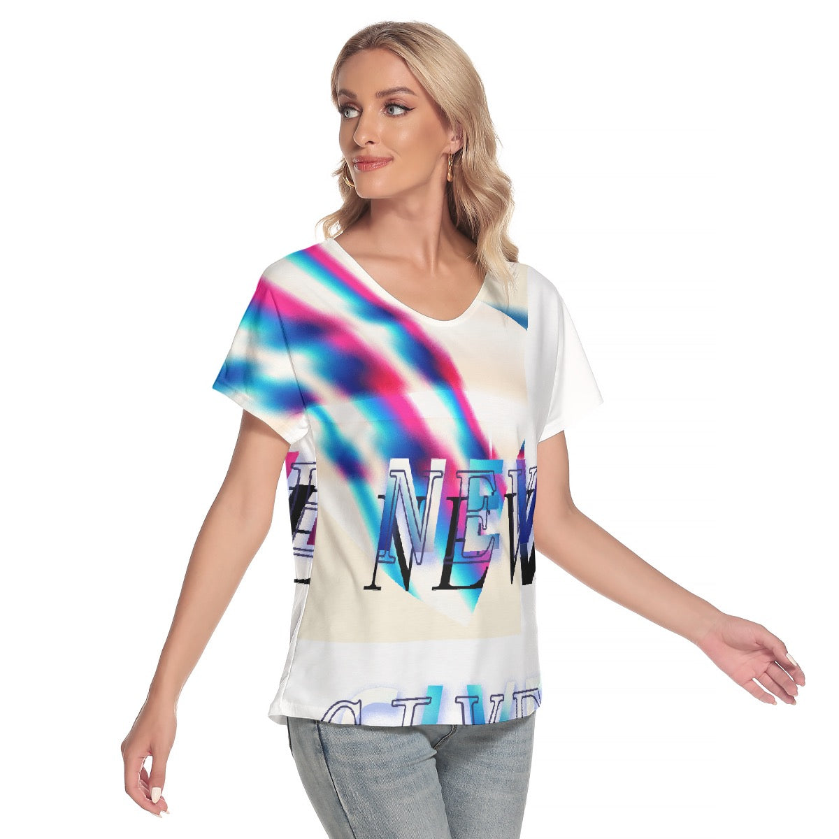 All-Over Print Women's Loose V-neck Short Sleeve T-shirt