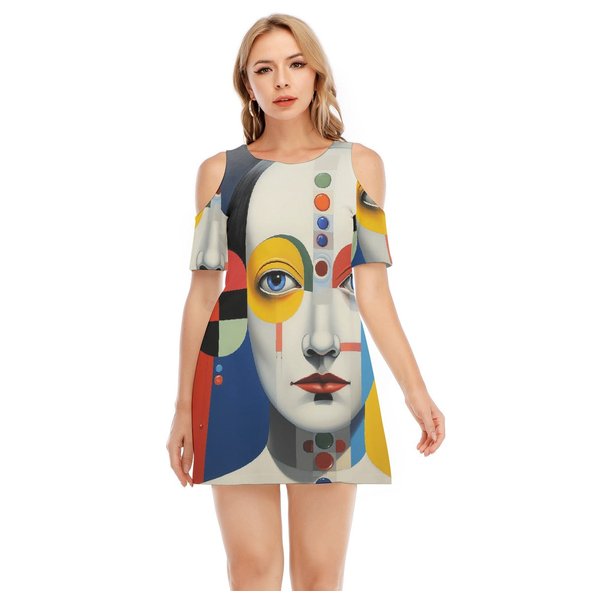 All-Over Print Women's Cold Shoulder Dress | 190GSM Cotton