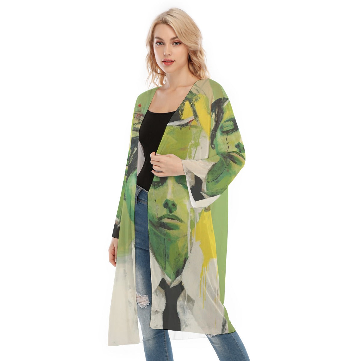 All- Over Print Women's Long Sleeve Mesh Cardigan