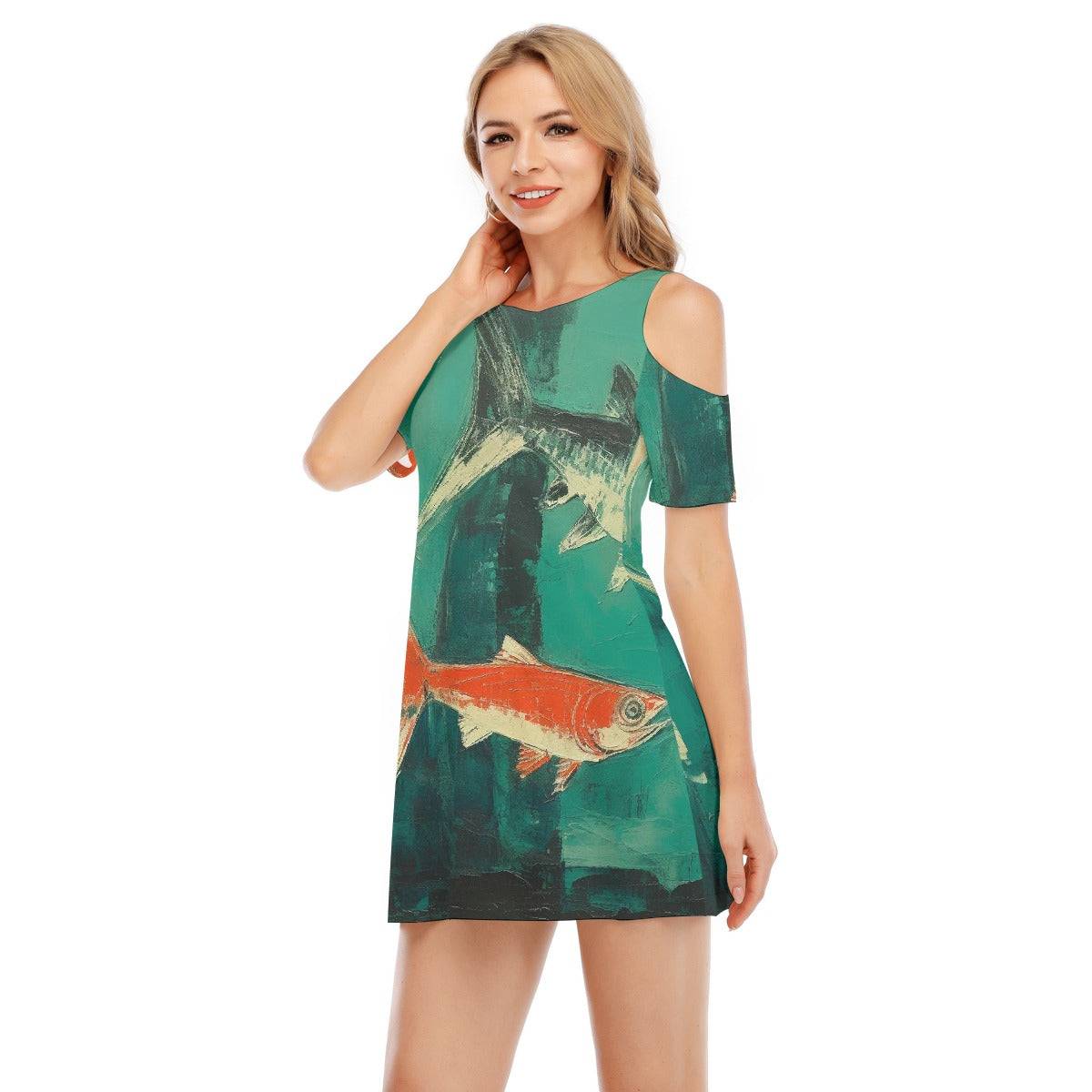 All-Over Print Women's Cold Shoulder Dress | 190GSM Cotton