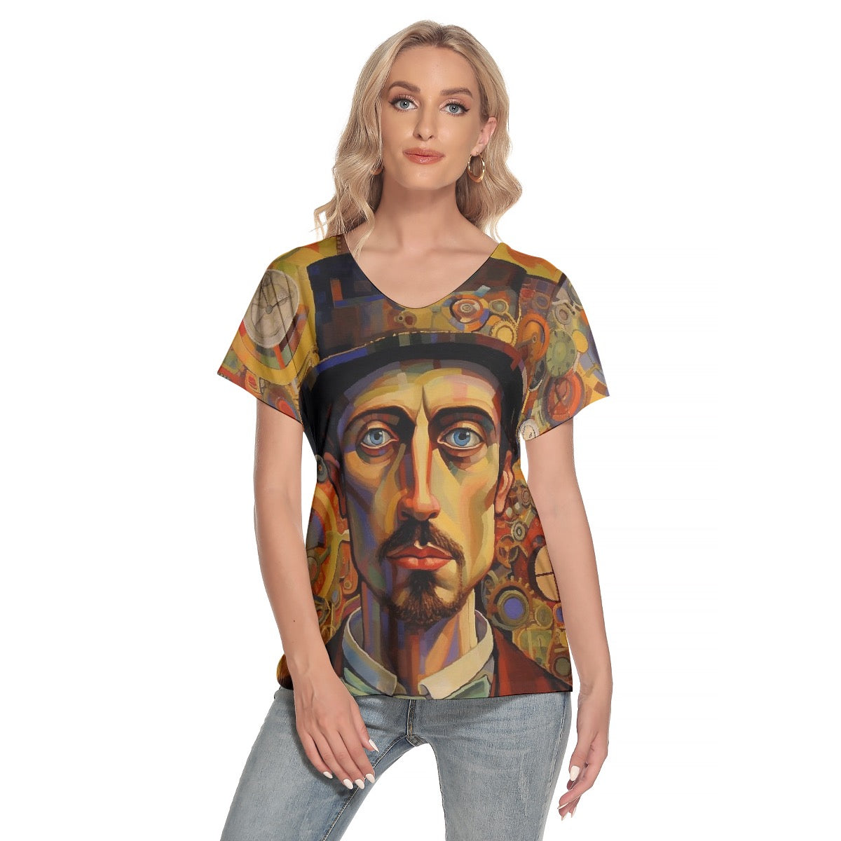 All-Over Print Women's Loose V-neck Short Sleeve T-shirt