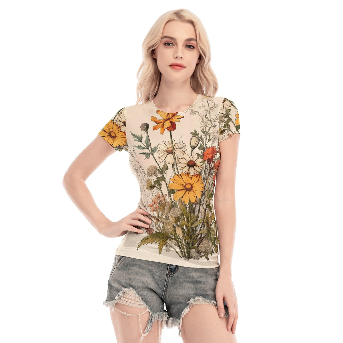 All-Over Print Women's Short Sleeve Mesh Blouse