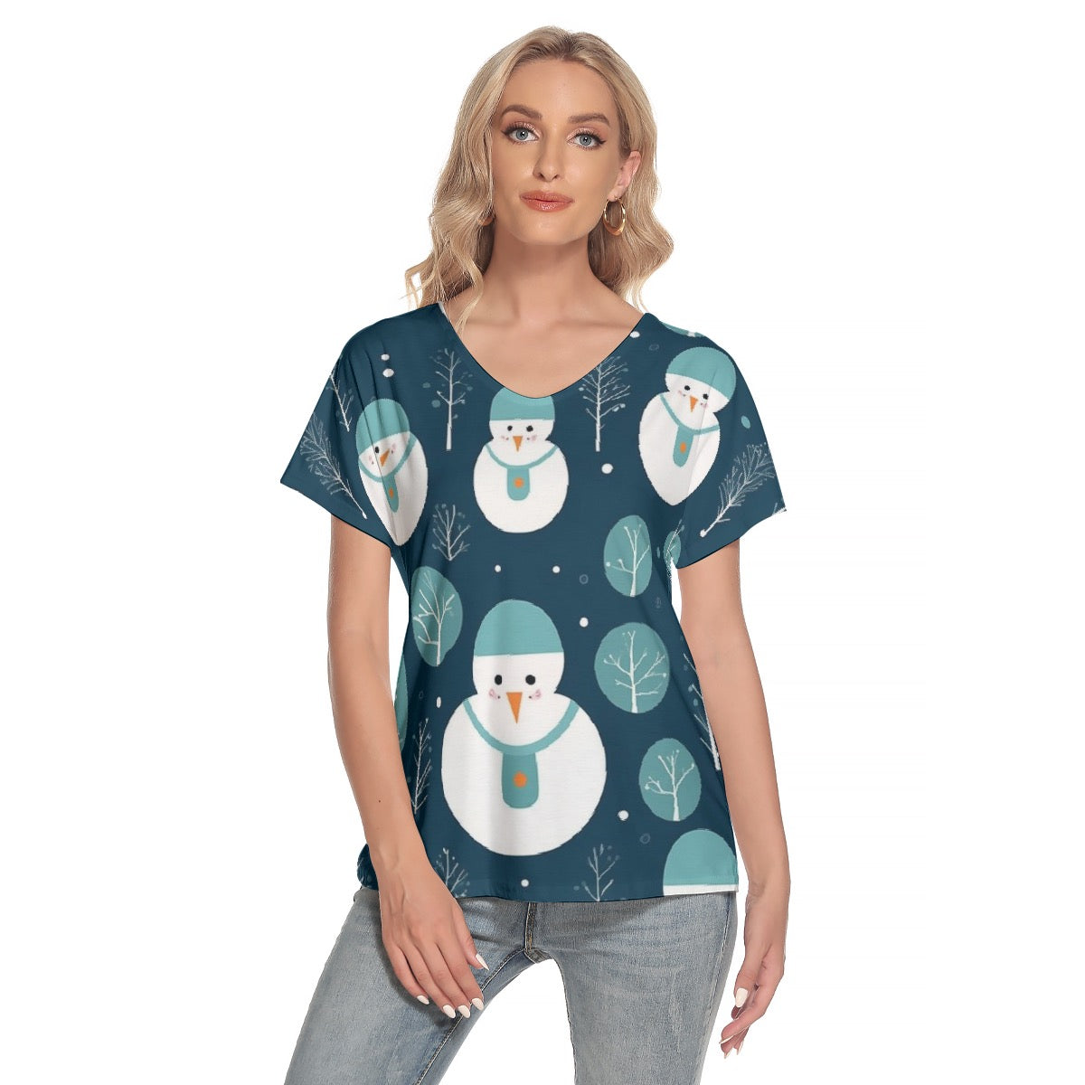 All-Over Print Women's Loose V-neck Short Sleeve T-shirt