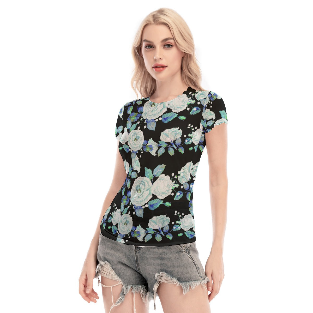 All-Over Print Women's Short Sleeve Mesh Blouse