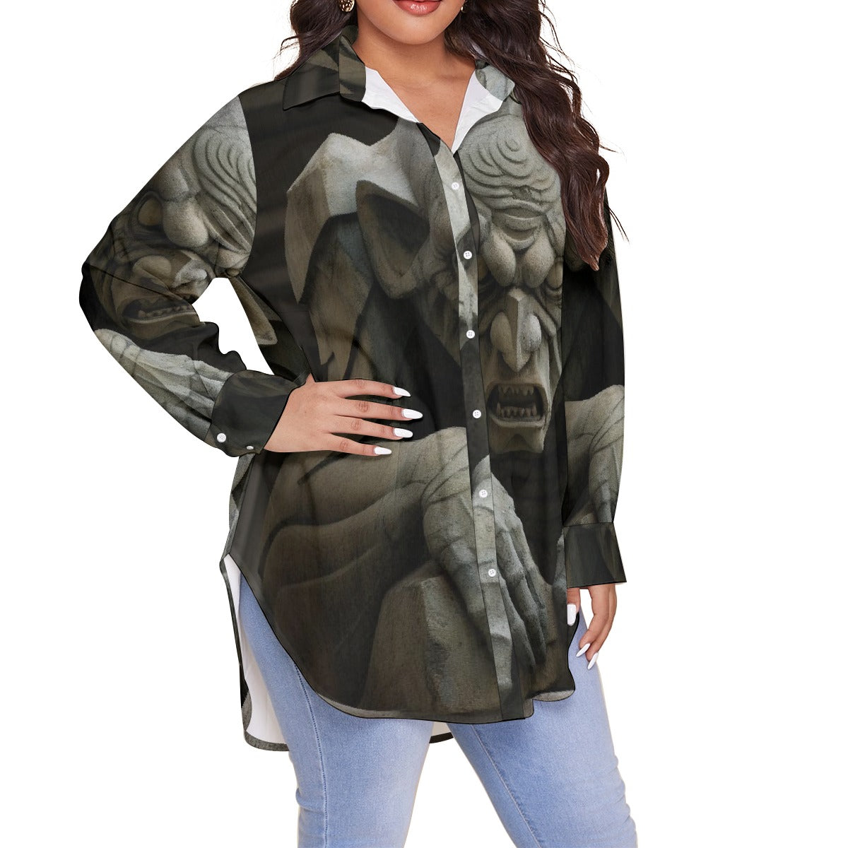 All-Over Print Women's Shirt With Long Sleeve(Plus Size)