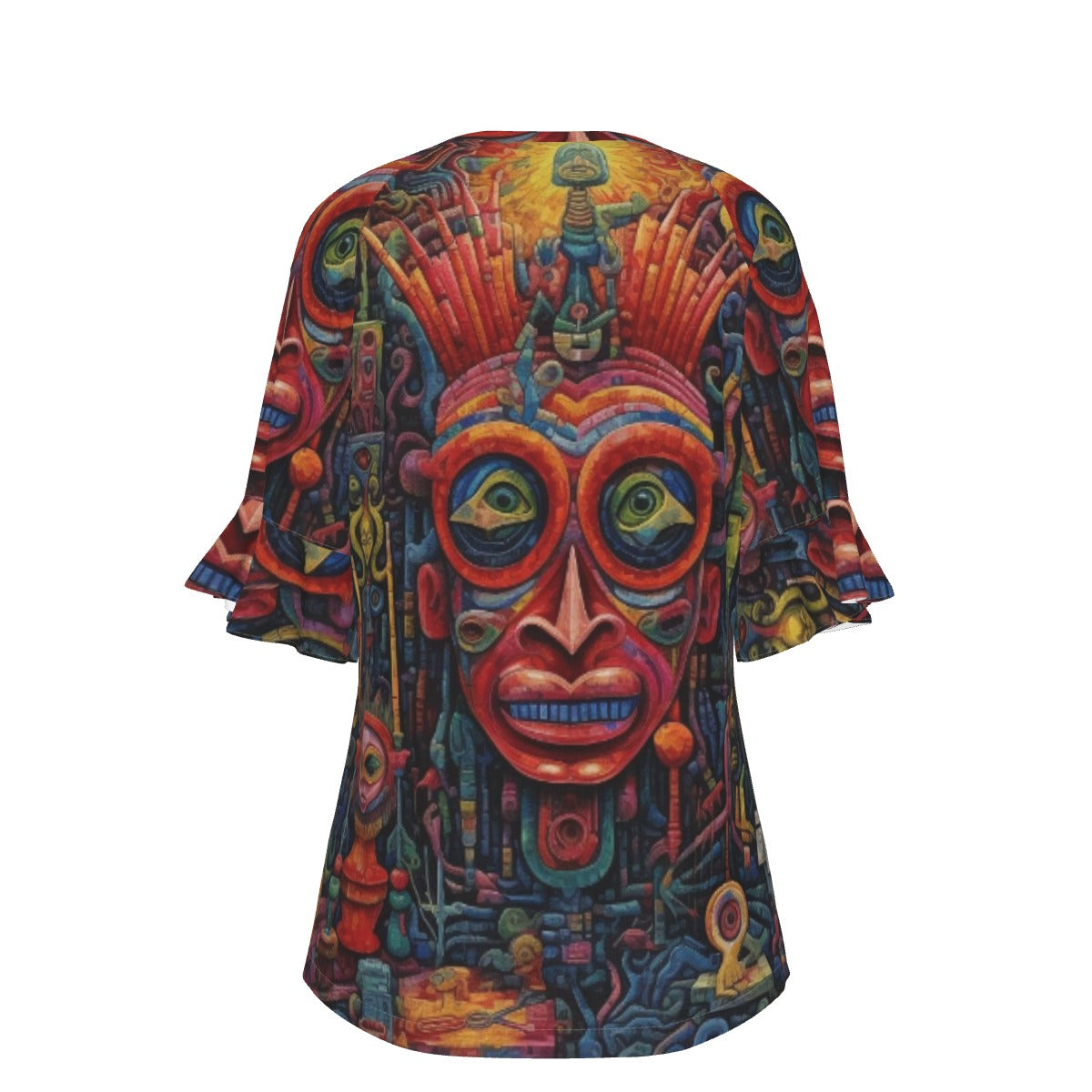 All-Over Print V-neck Women's T-shirt With Bell Sleeve