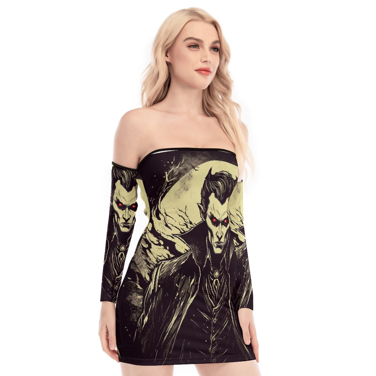 All-Over Print Women's Off-shoulder Back Lace-up Dress