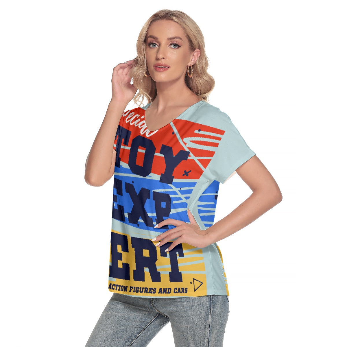 All-Over Print Women's Loose V-neck Short Sleeve T-shirt