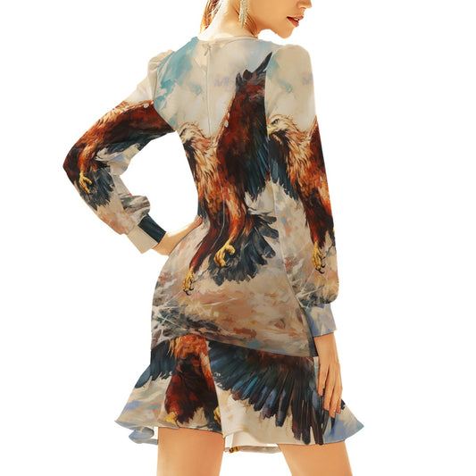 All-Over Print Women's Ruffle Hem Skinny Dress