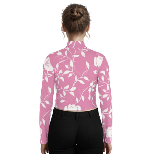 Eco-Friendly All-Over Print Women's Turtleneck T-shirt With Long Sleeve