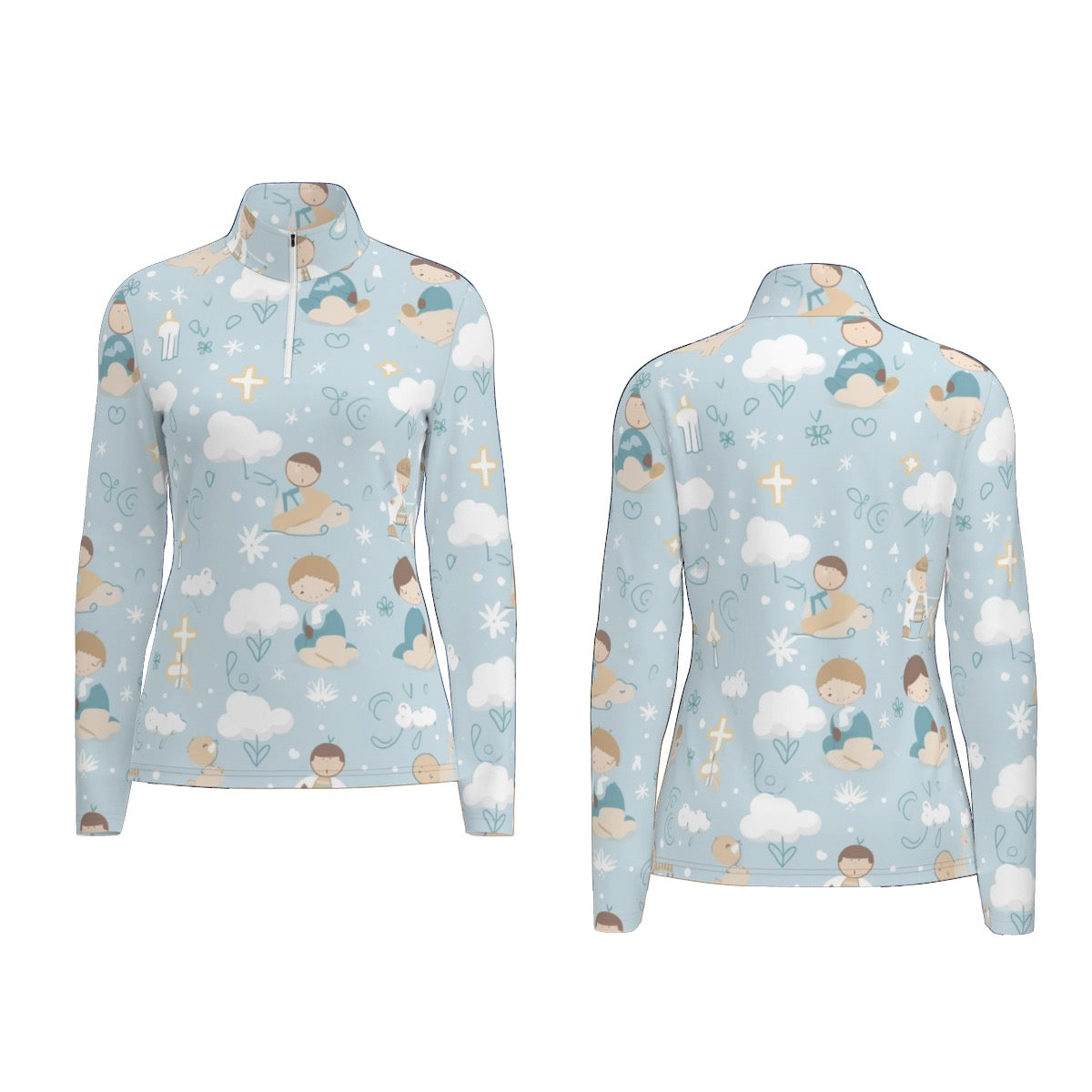 All-Over Print Women's Sports Collar Jersey With Long Sleeve