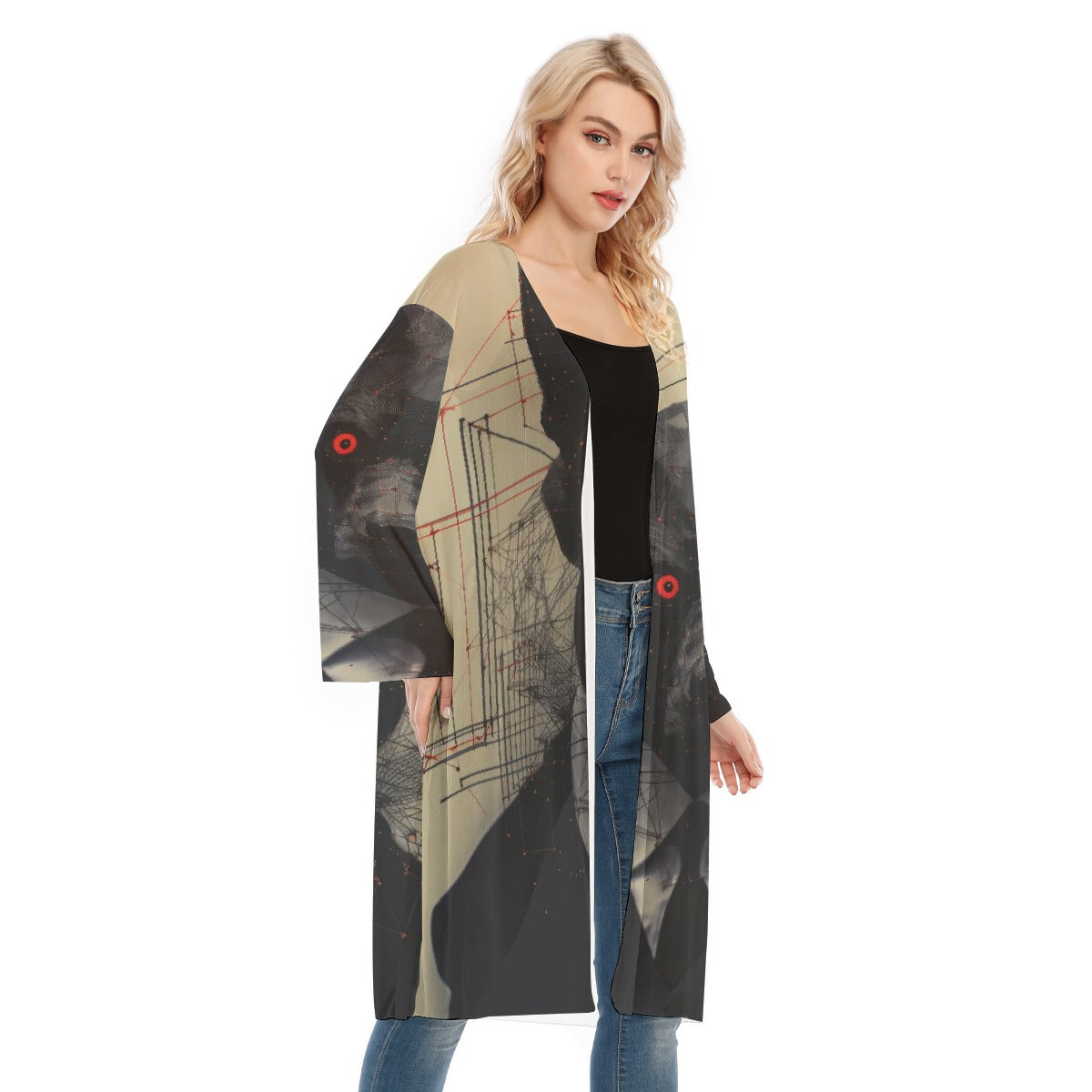 All- Over Print Women's Long Sleeve Mesh Cardigan